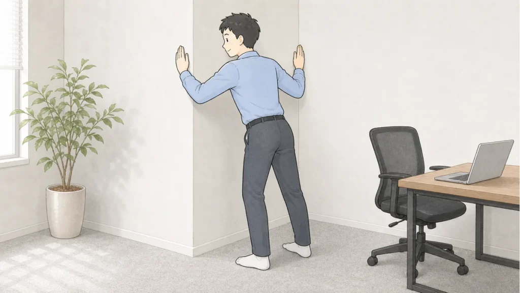 壁を使った胸ストレッチ