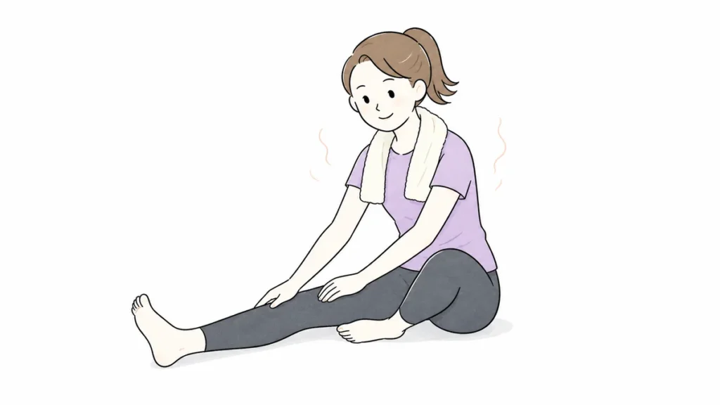 風呂上がりにストレッチする女性