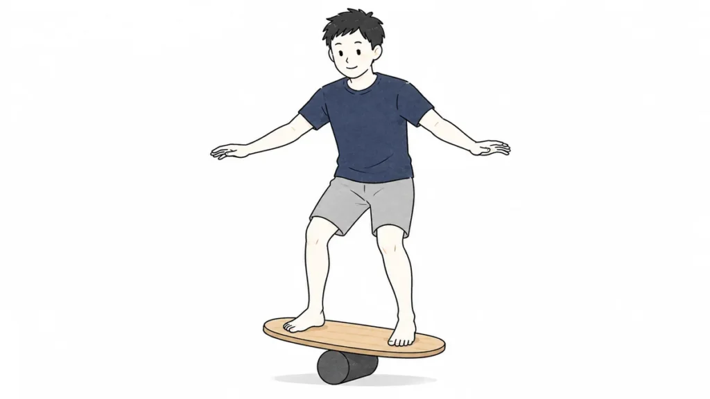 バランスボードを使用する男性