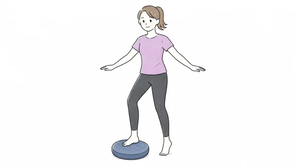 バランスディスクを使用する女性