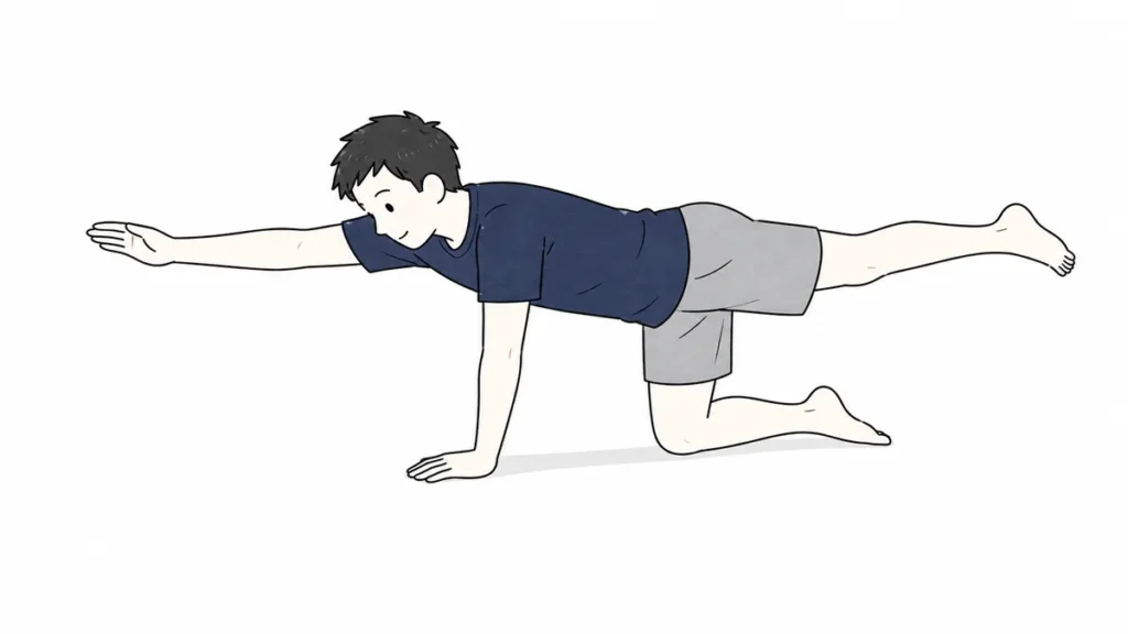 四つ這いで対角の手足を伸ばすバードドッグ