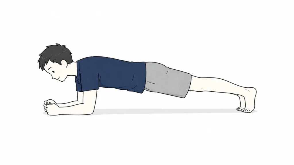 頭からかかとまで一直線に保つ正しいプランク