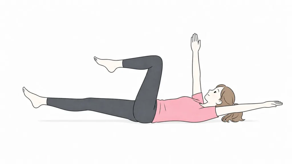 対角の腕と脚をゆっくり伸ばす初心者向けデッドバグ