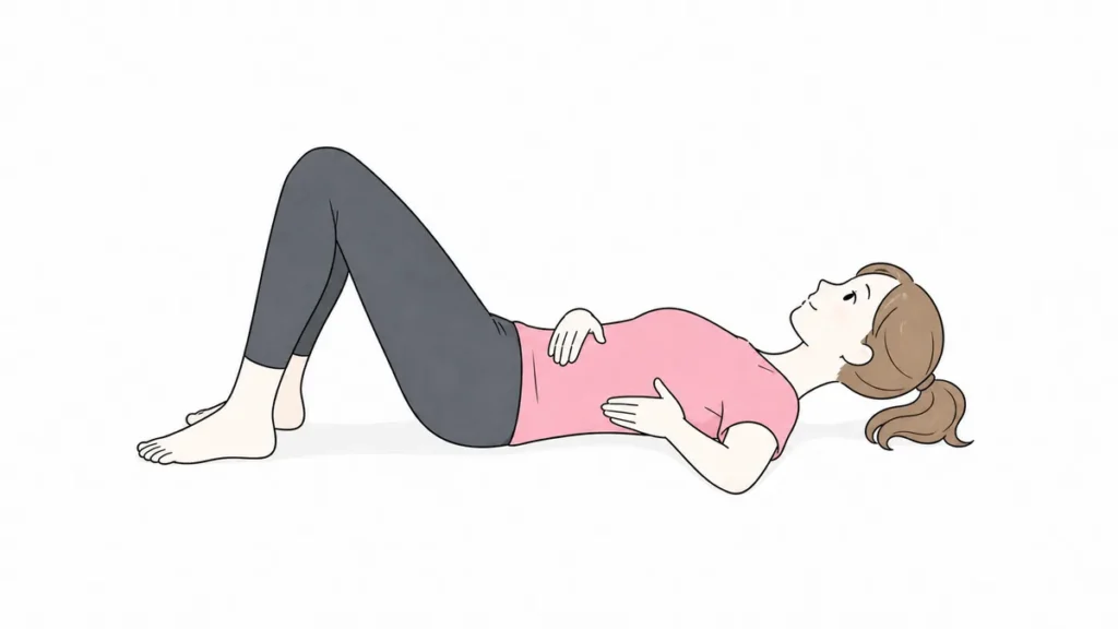 仰向けで膝を立ててお腹を意識するドローインの体幹トレーニング