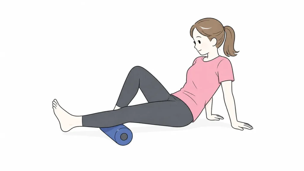 フォームローラーでふくらはぎをほぐす女性