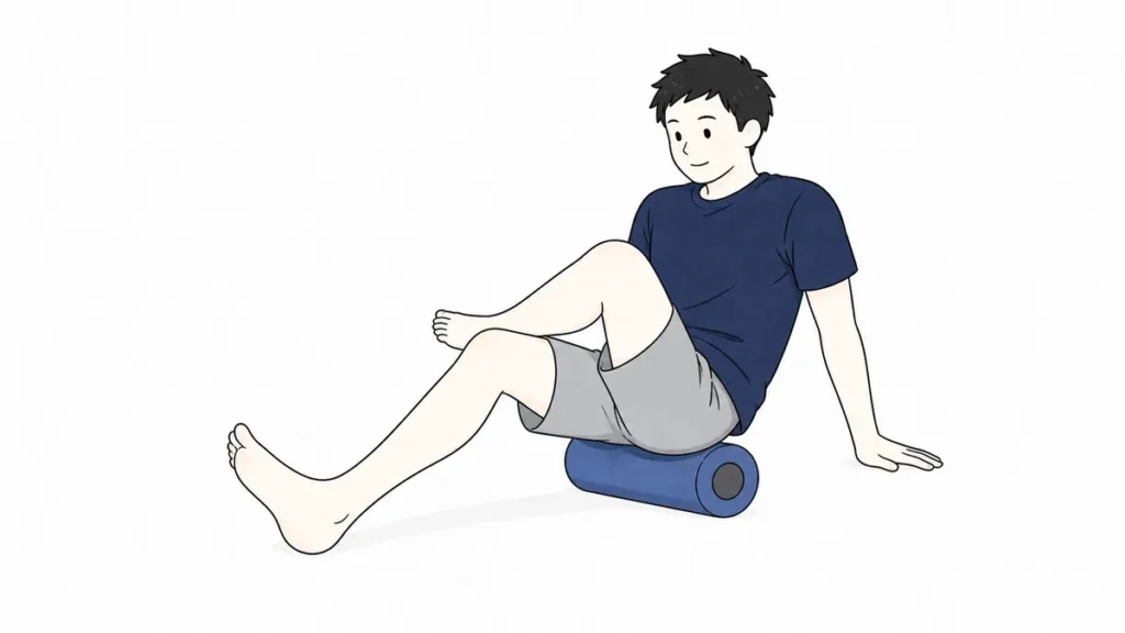 フォームローラーで臀部をほぐす男性