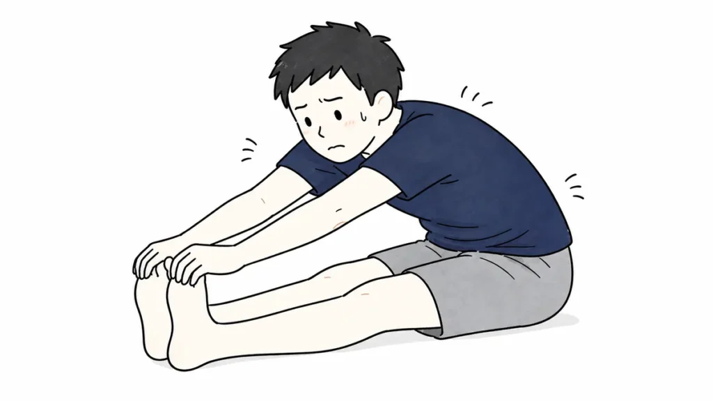 無理に前屈して股関節ストレッチをやりすぎているNG例