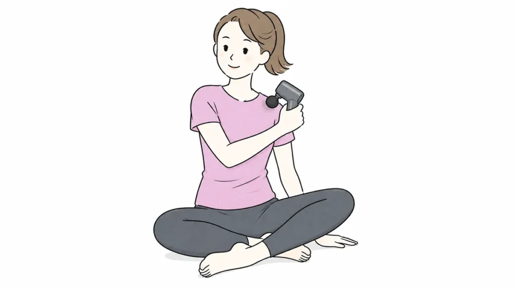 初心者が肩にマッサージガンをやさしく当てる使い方