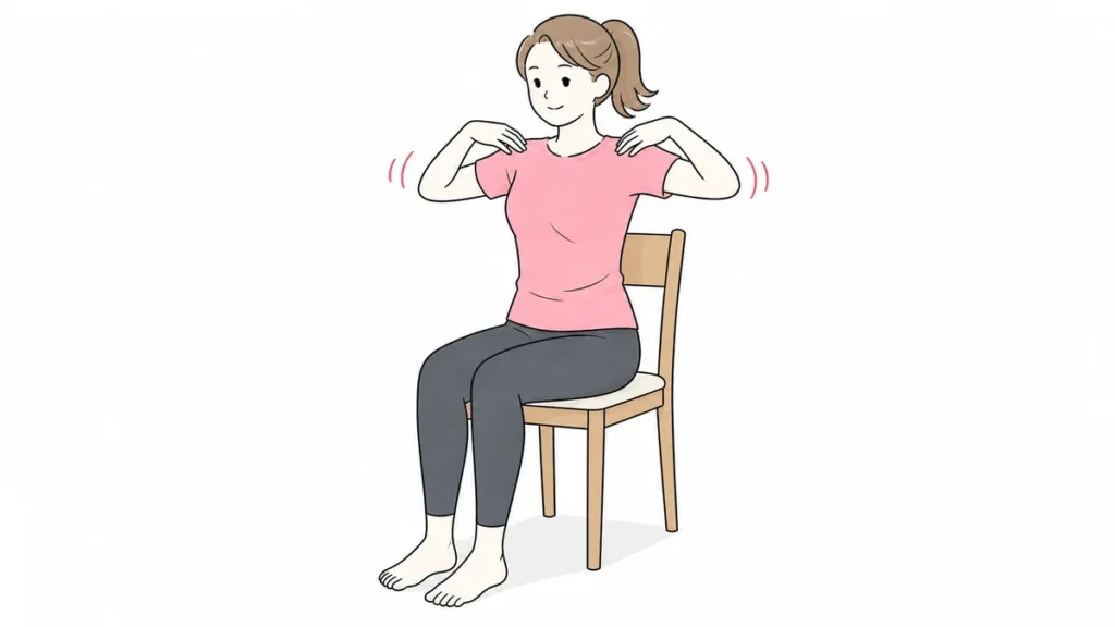 肩甲骨まわしで肩まわりを温める女性のイラスト