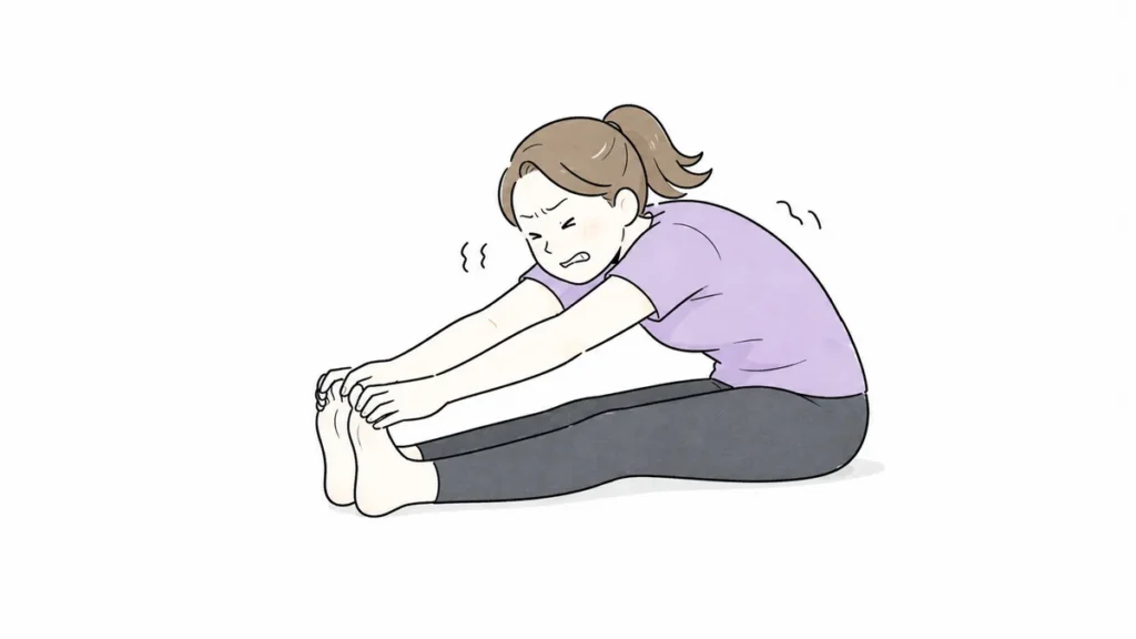 前屈で痛がる女性