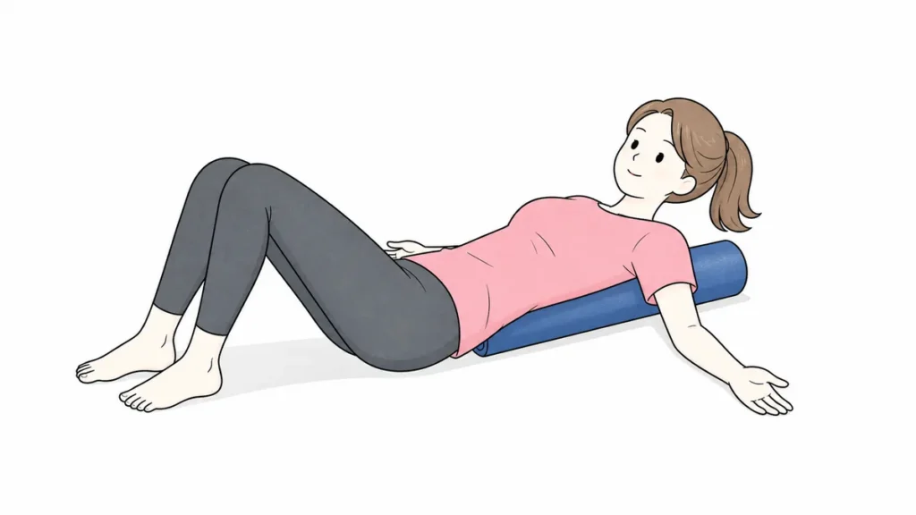 ストレッチポールで背中と肩甲骨まわりをほぐす女性