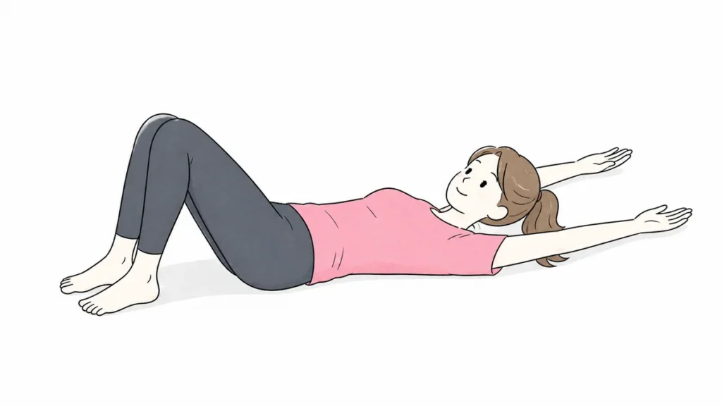 仰向けで無理なく行うバンザイ肩ストレッチ
