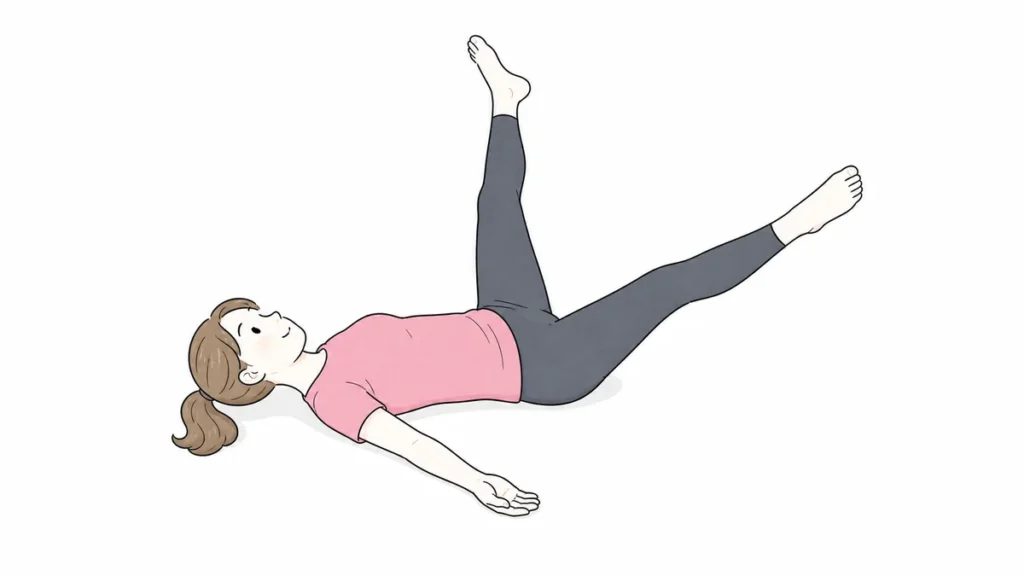 仰向けで力を抜いて行う開脚ストレッチ