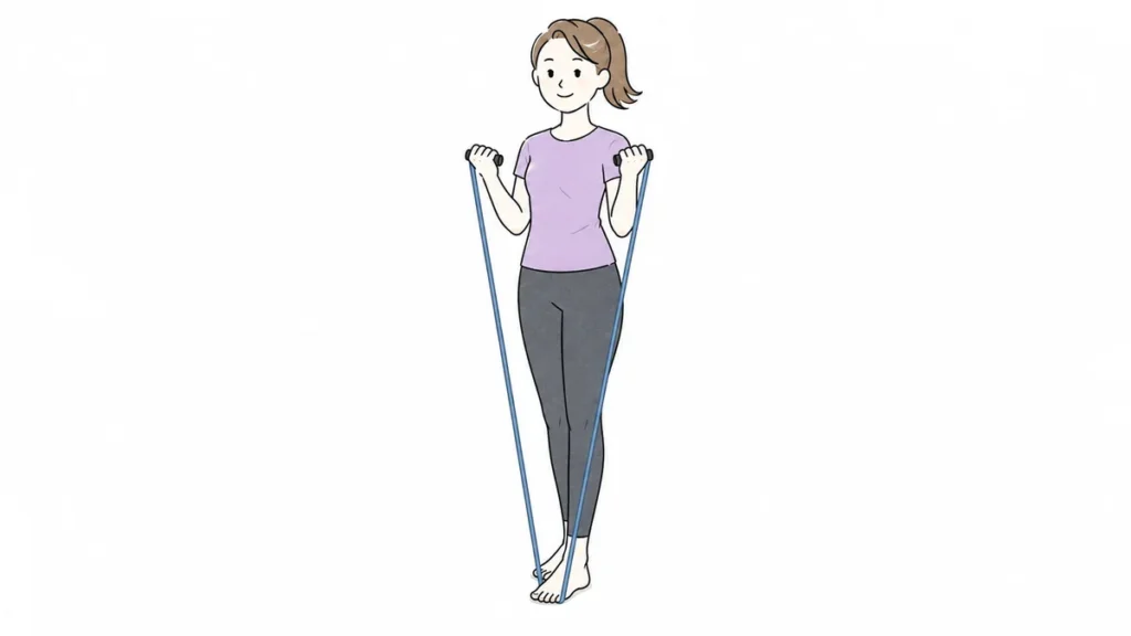 トレーニングチューブを使用する女性