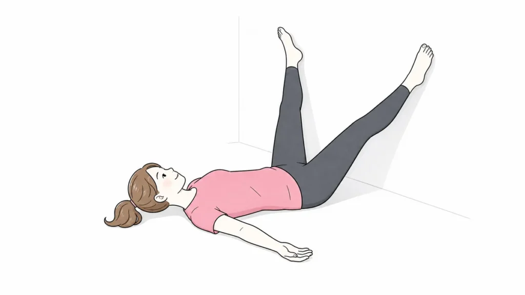 壁を使って脚を開く開脚ストレッチ