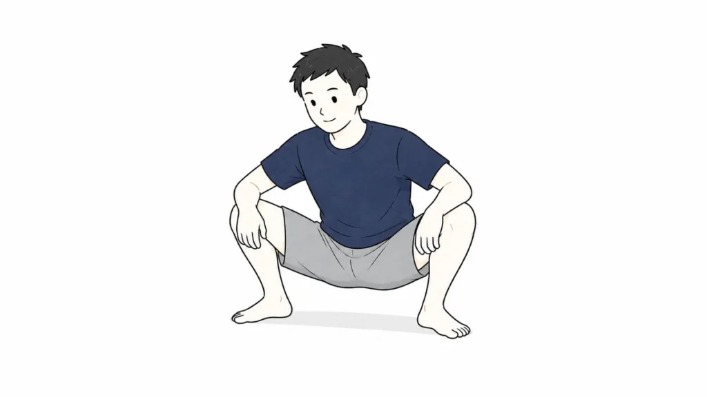 股関節を開くワイドスクワットストレッチ