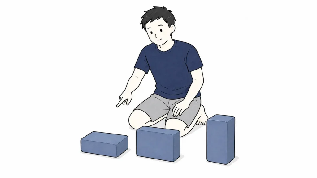 ヨガブロックの向きを変えて高さを調整する例