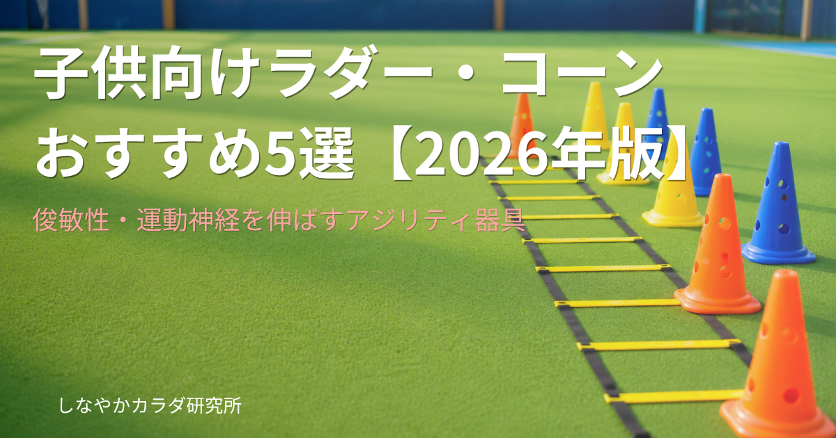 グラウンドに並んだカラフルなアジリティラダーとマーカーコーンのイメージ