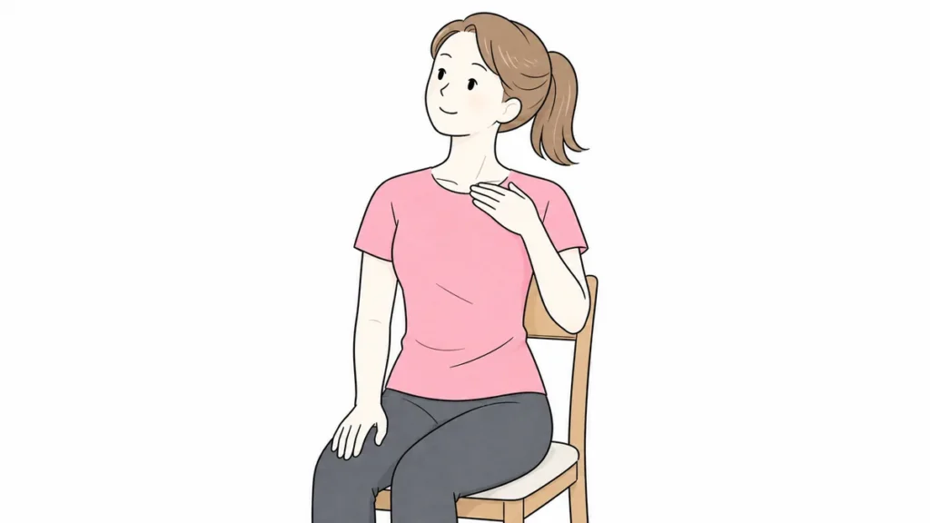 胸鎖乳突筋をやさしく伸ばす首前面ストレッチ