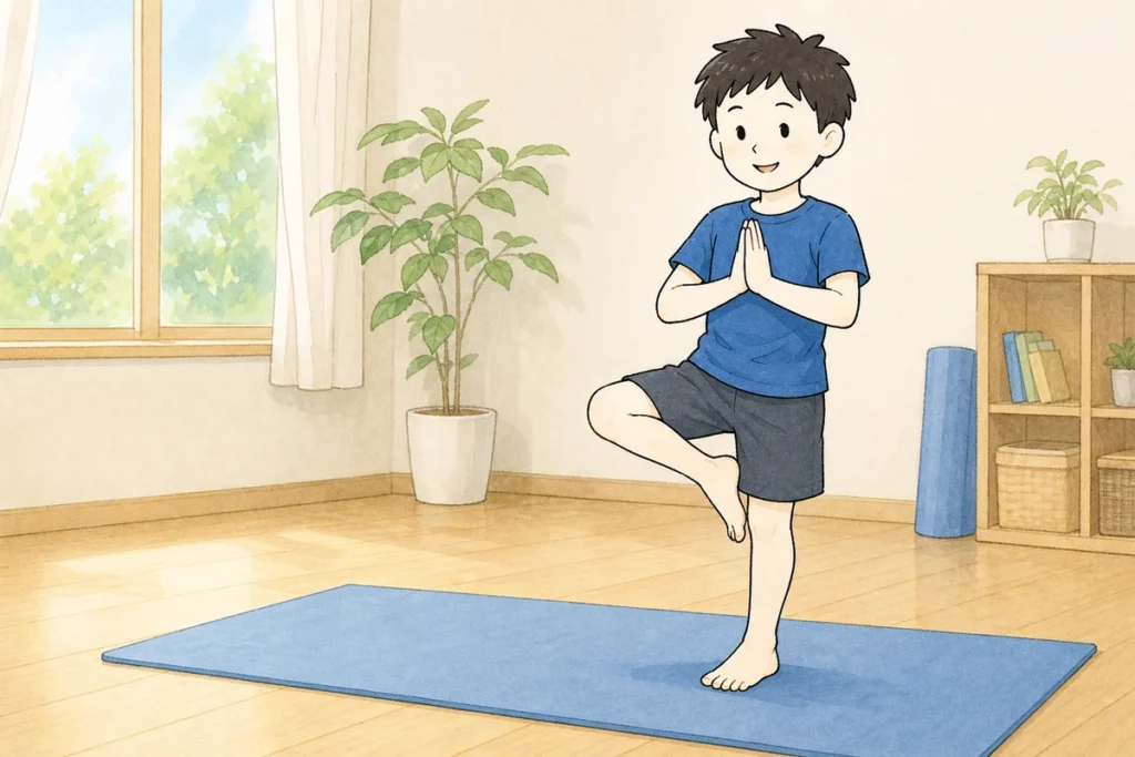 気のポーズをする子供