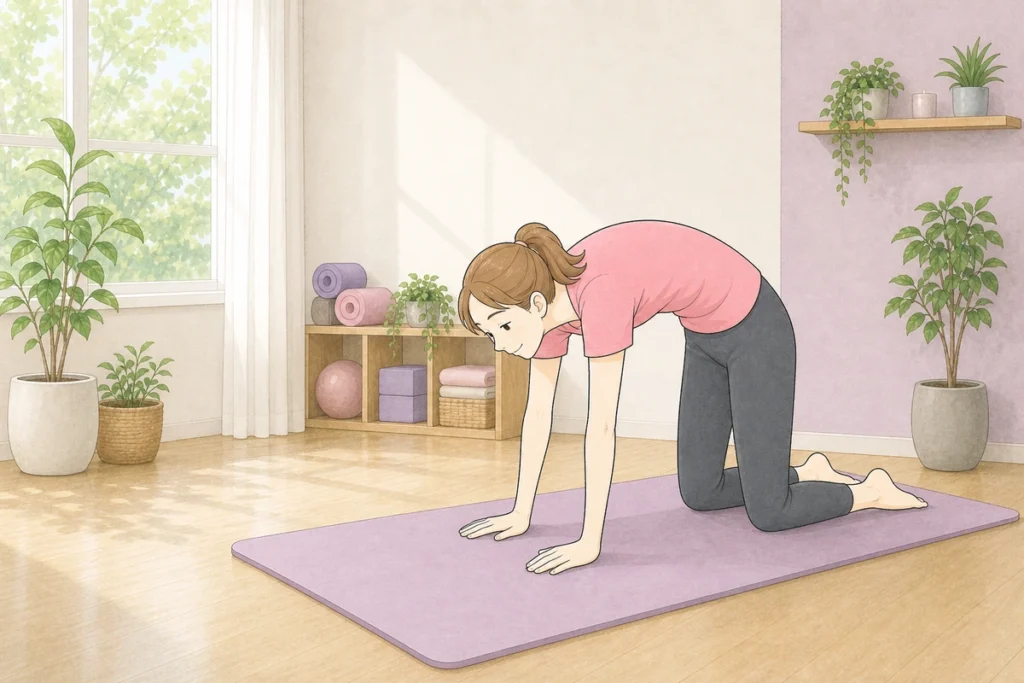 四つ這いの姿勢で体幹を意識する女性のイラスト