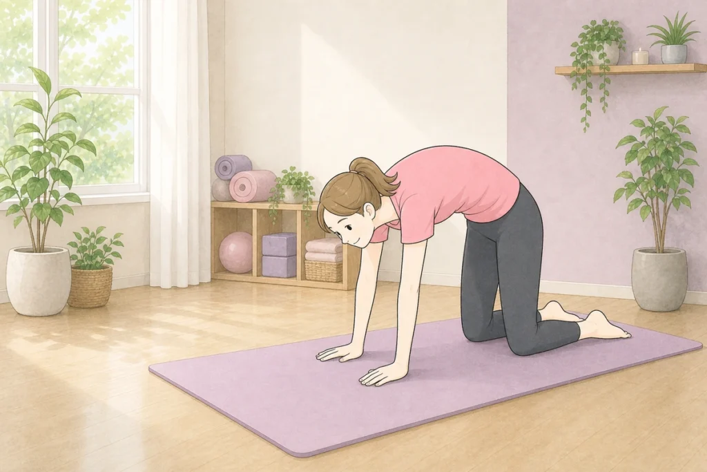 四つ這いの姿勢で体幹を意識する女性のイラスト