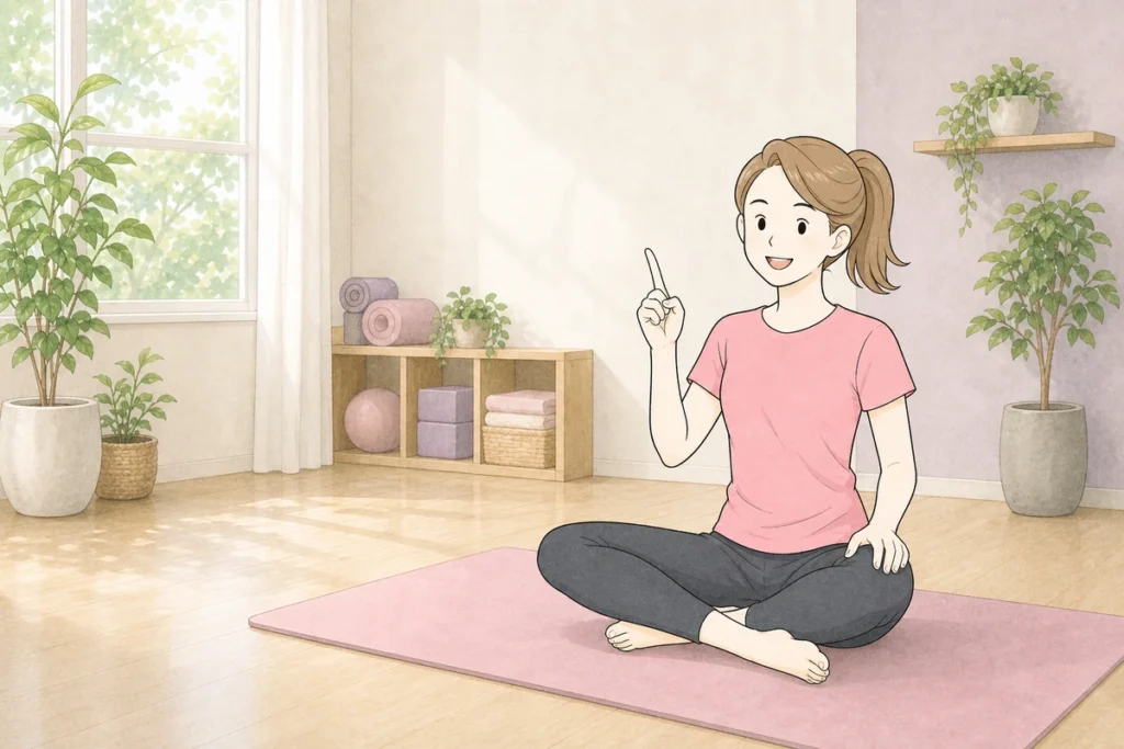 ピラティスのポイントを説明する女性のイラスト